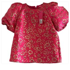 NWT!!! Lilly Pulitzer Pratt Top in Pink Grenadine and Gold Floral Puff Sleeve